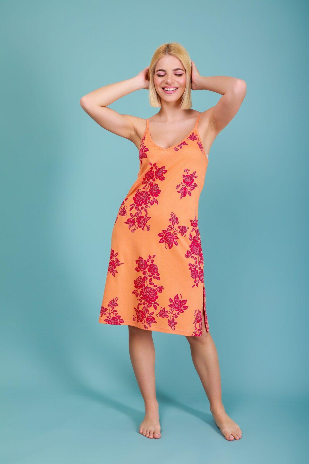 Γυναικείο Νυχτικό Καλοκαιρινό Λουλούδια με Ψιλή τιράντα - Image 3