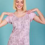 Γυναικείο Νυχτικό Καλοκαιρινό Κοντό μανίκι  Flowers Λιλά