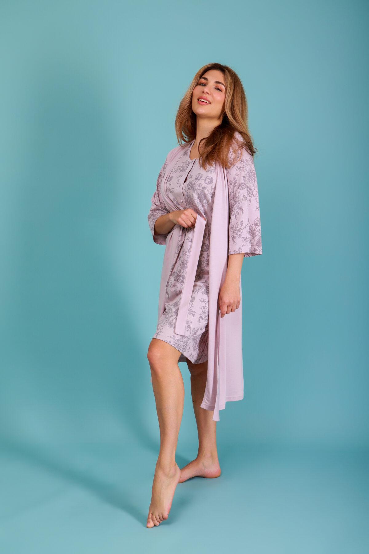 MO6A8570 Γυναικεία Ρόμπα Καλοκαιρινή Flowers Λιλά Plus size - Image 2