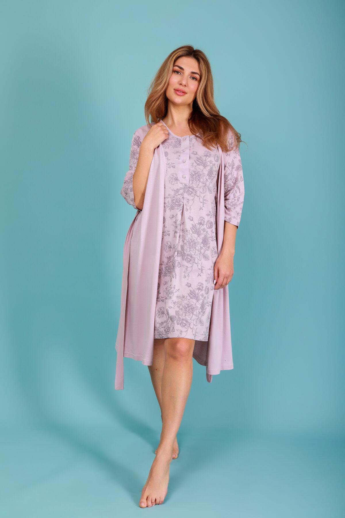 MO6A8573 Γυναικεία Ρόμπα Καλοκαιρινή Flowers Λιλά Plus size - Image 3