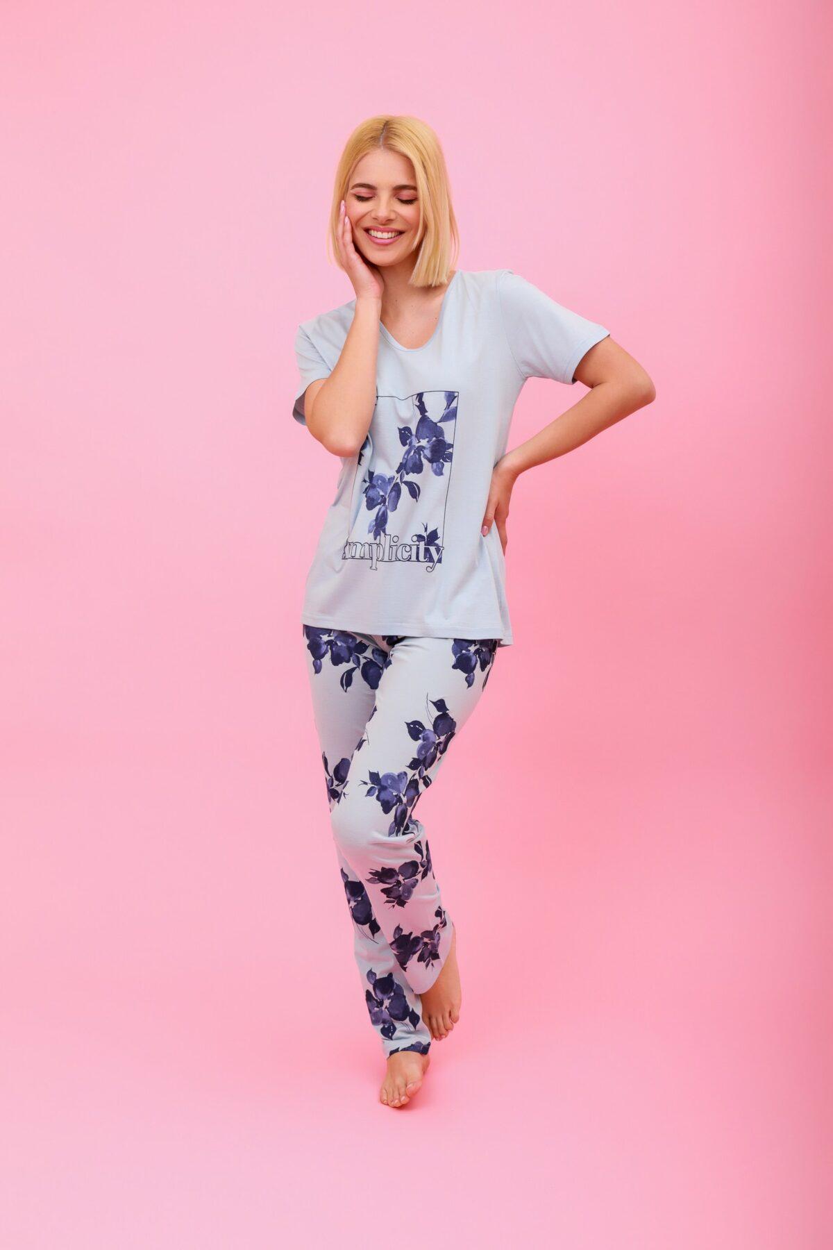 Γυναικεία Πιτζάμα Καλοκαιρινή Μακρύ Blue Flowers - Image 4