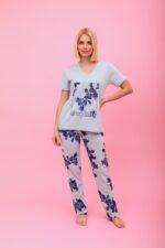 Γυναικεία Πιτζάμα Καλοκαιρινή Μακρύ Blue Flowers Plus size - Image 3