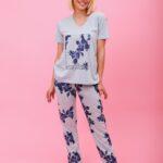 Γυναικεία Πιτζάμα Καλοκαιρινή Μακρύ Blue Flowers Plus size