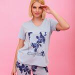 Γυναικεία Πιτζάμα Καλοκαιρινή Μακρύ Blue Flowers