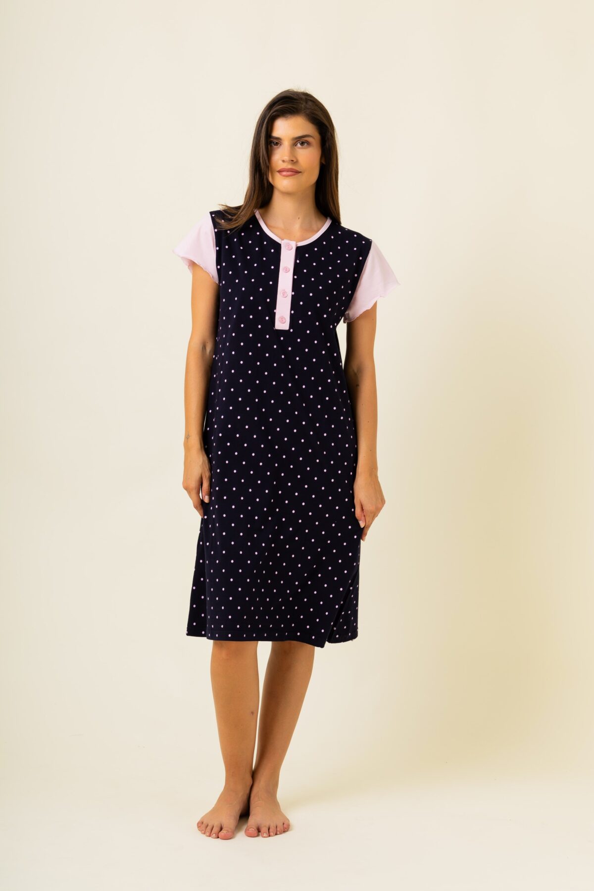 Γυναικείο Νυχτικό Καλοκαιρινό  Πουά Κοντό μανίκι - Image 3