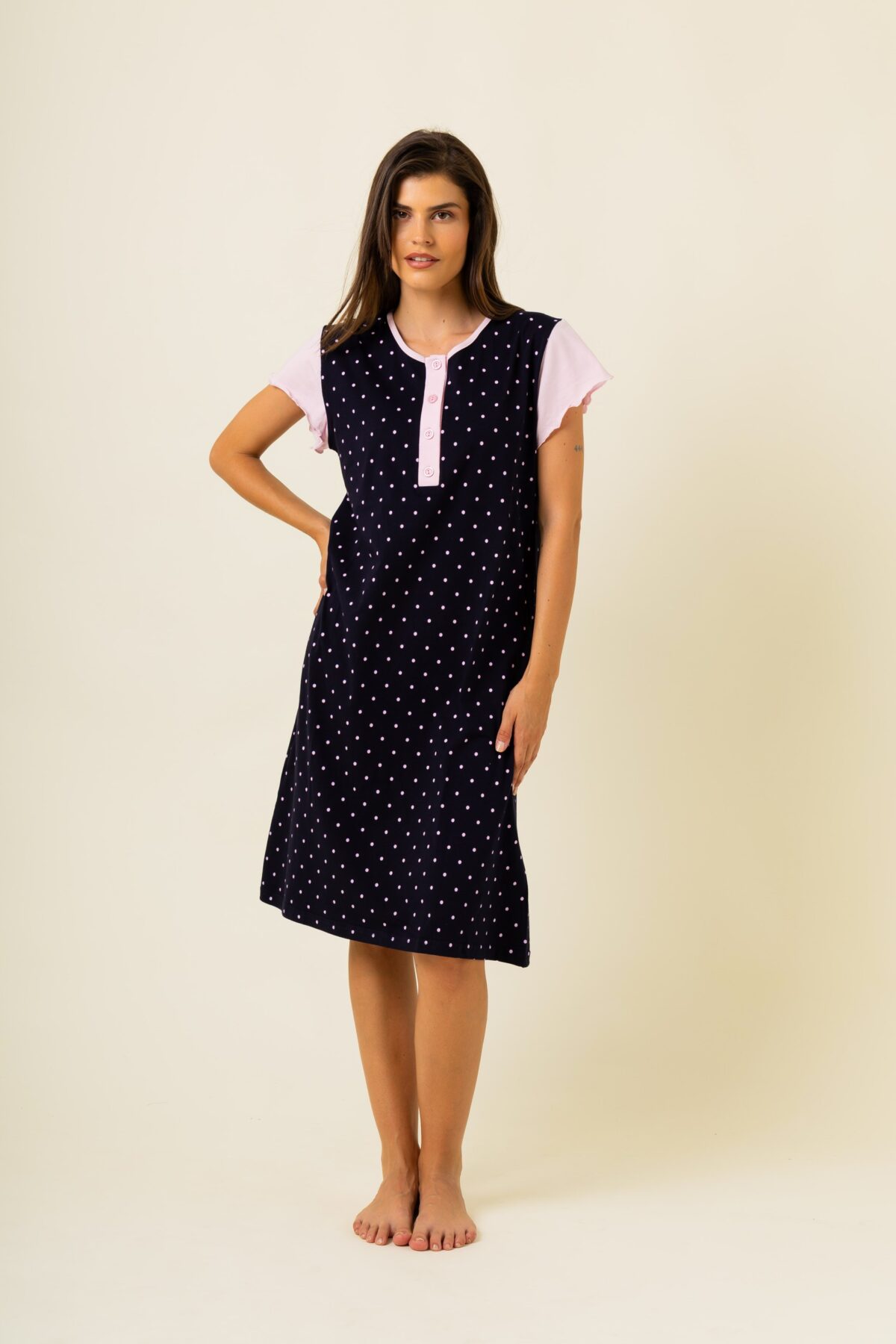 Γυναικείο Νυχτικό Καλοκαιρινό  Πουά Κοντό μανίκι - Image 2