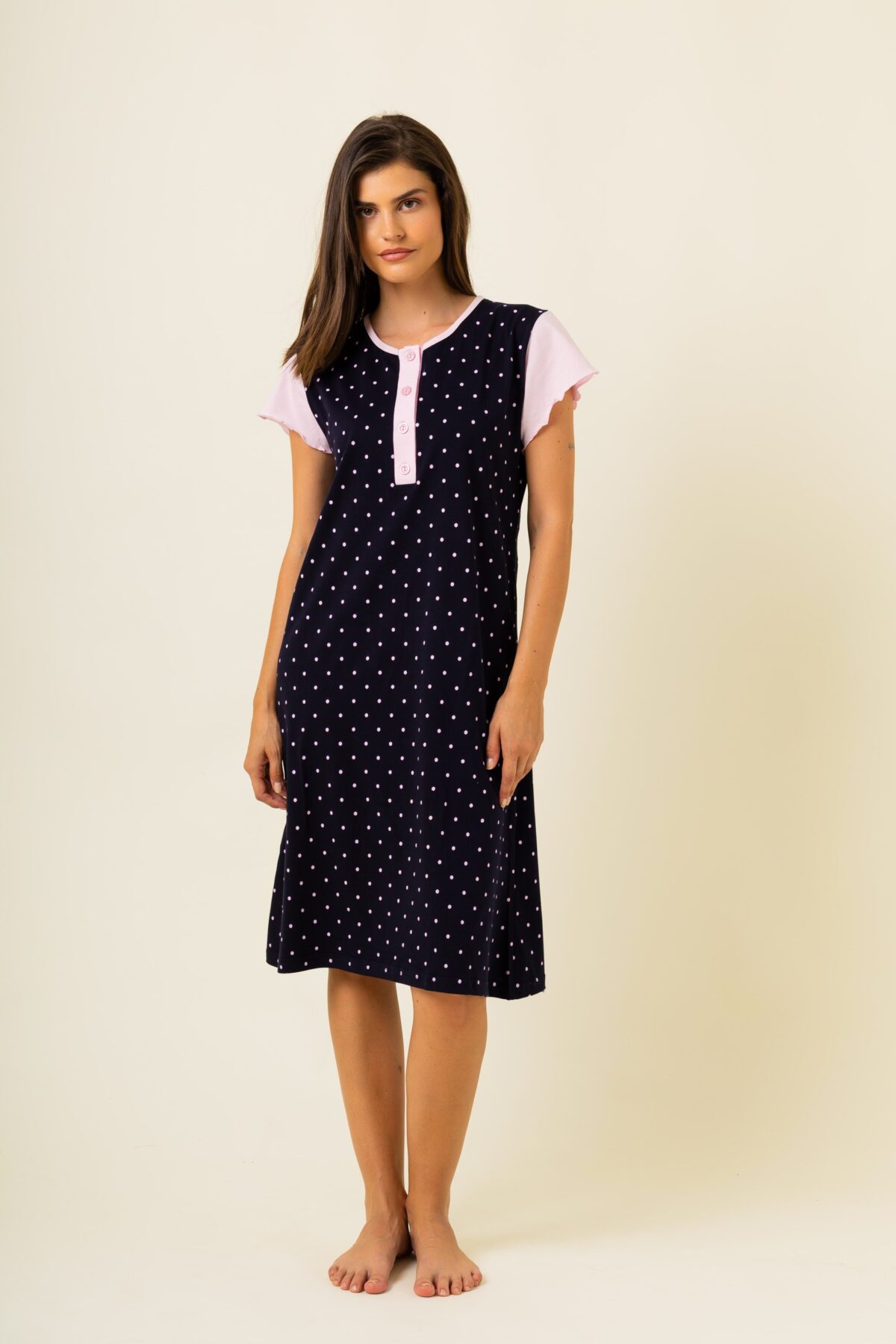 Γυναικείο Νυχτικό Καλοκαιρινό  Πουά Κοντό μανίκι - Image 1